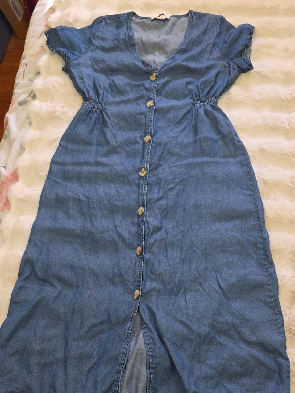 Button-Front Chambray Maxi Dress in Denim Blue